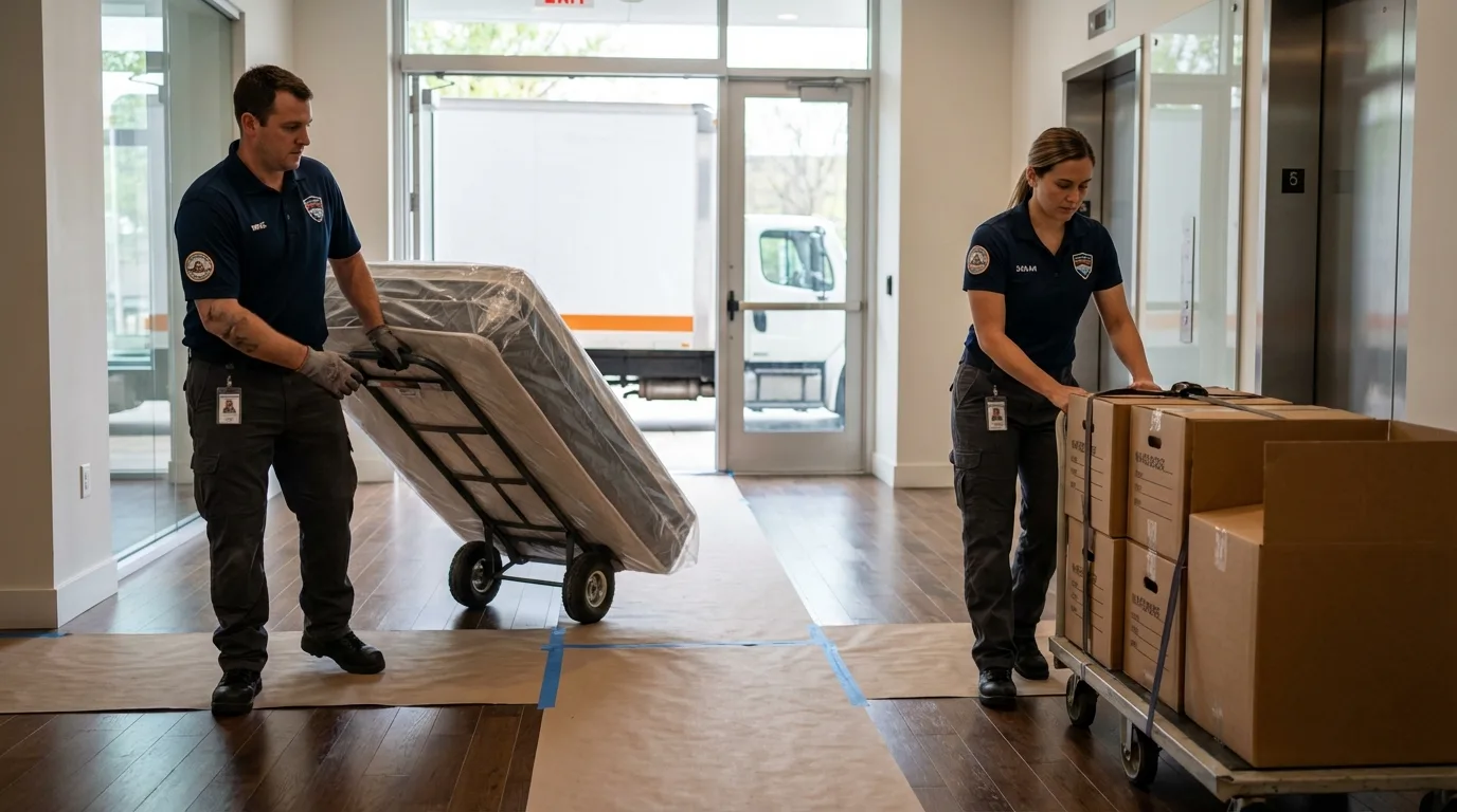 Professional apartment movers loading elevator in Macclenny, FL